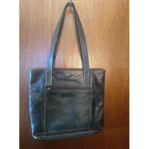 NWT LISA LEONARD DISTRESSED DARK GRAY/BLACK LEATHER TOTE - Picture 3 of 4